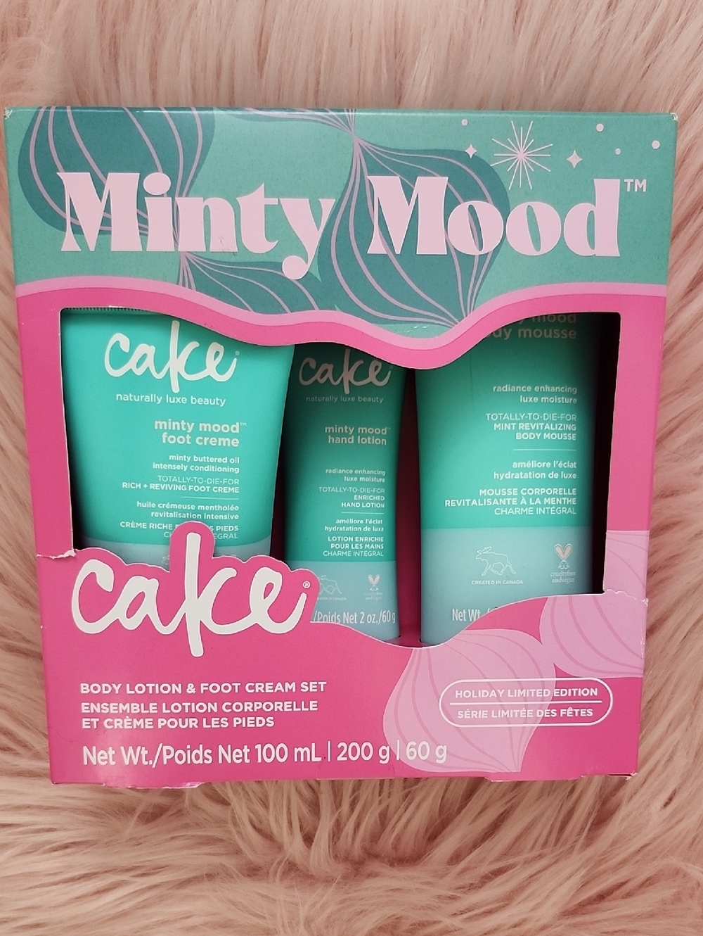 Brand New LIMITED EDITION CAKE "MINTY MOOD" BODY LOTION & FOOT CREAM SET